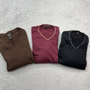 Lot of 3 Jos A Bank Cotton Cashmere Sweater Mens 2XL V-Neck Burgundy Brown Black